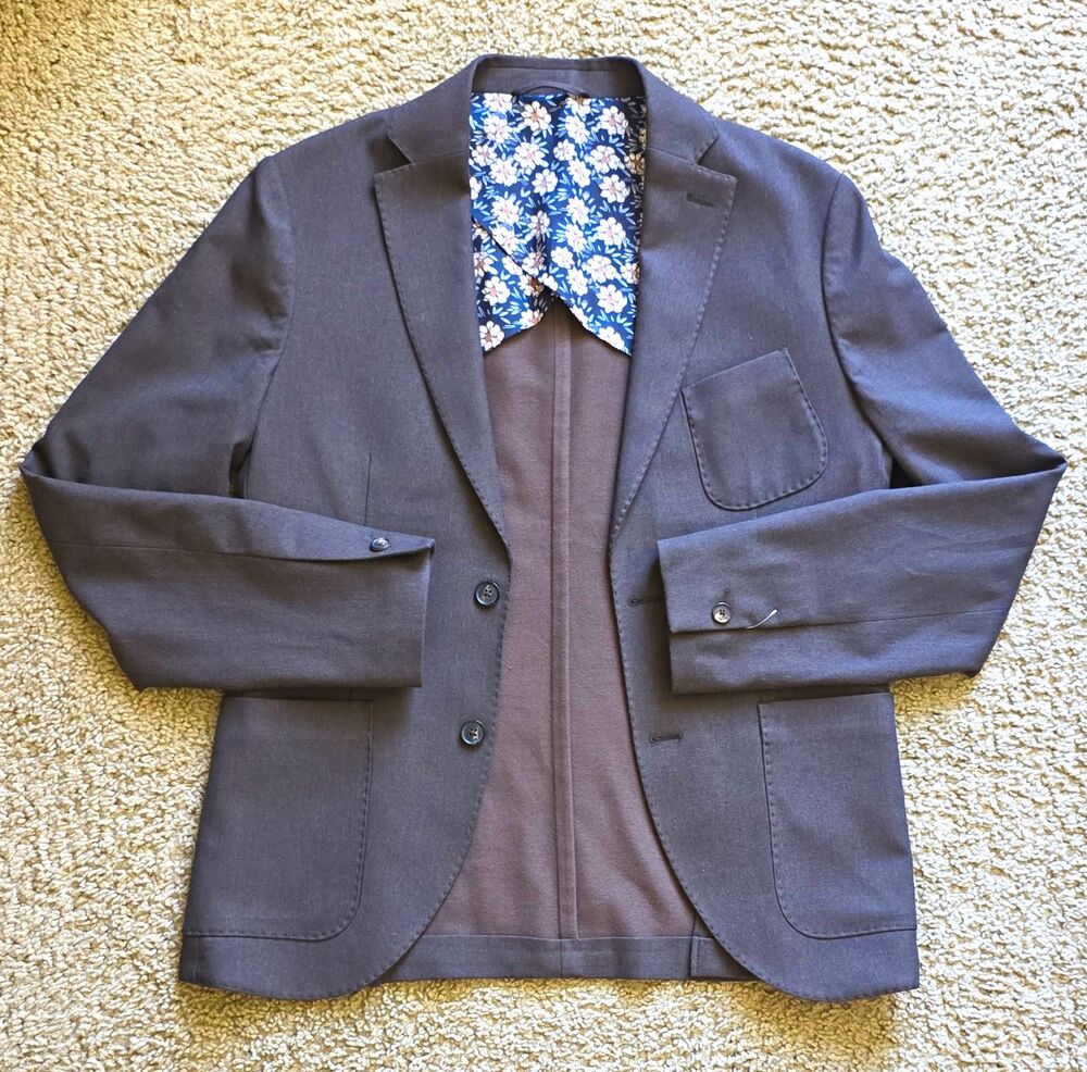 Devred 1902 40R Mens Gray Solid Tweed Blazer Extra Slim 2-Button Notch Pockets
